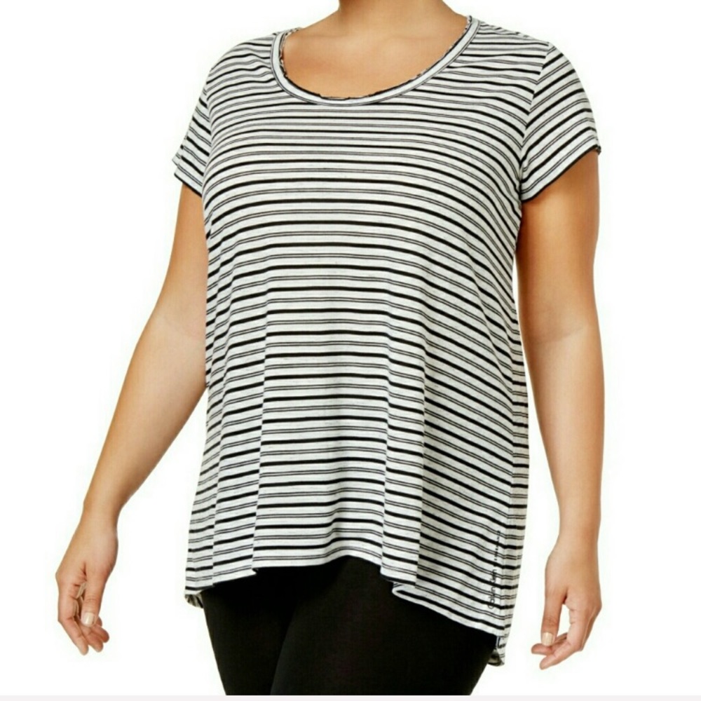 🫐 CALVIN KLEIN PERFORMANCE Hi Lo Striped Top Tee NWT 3X